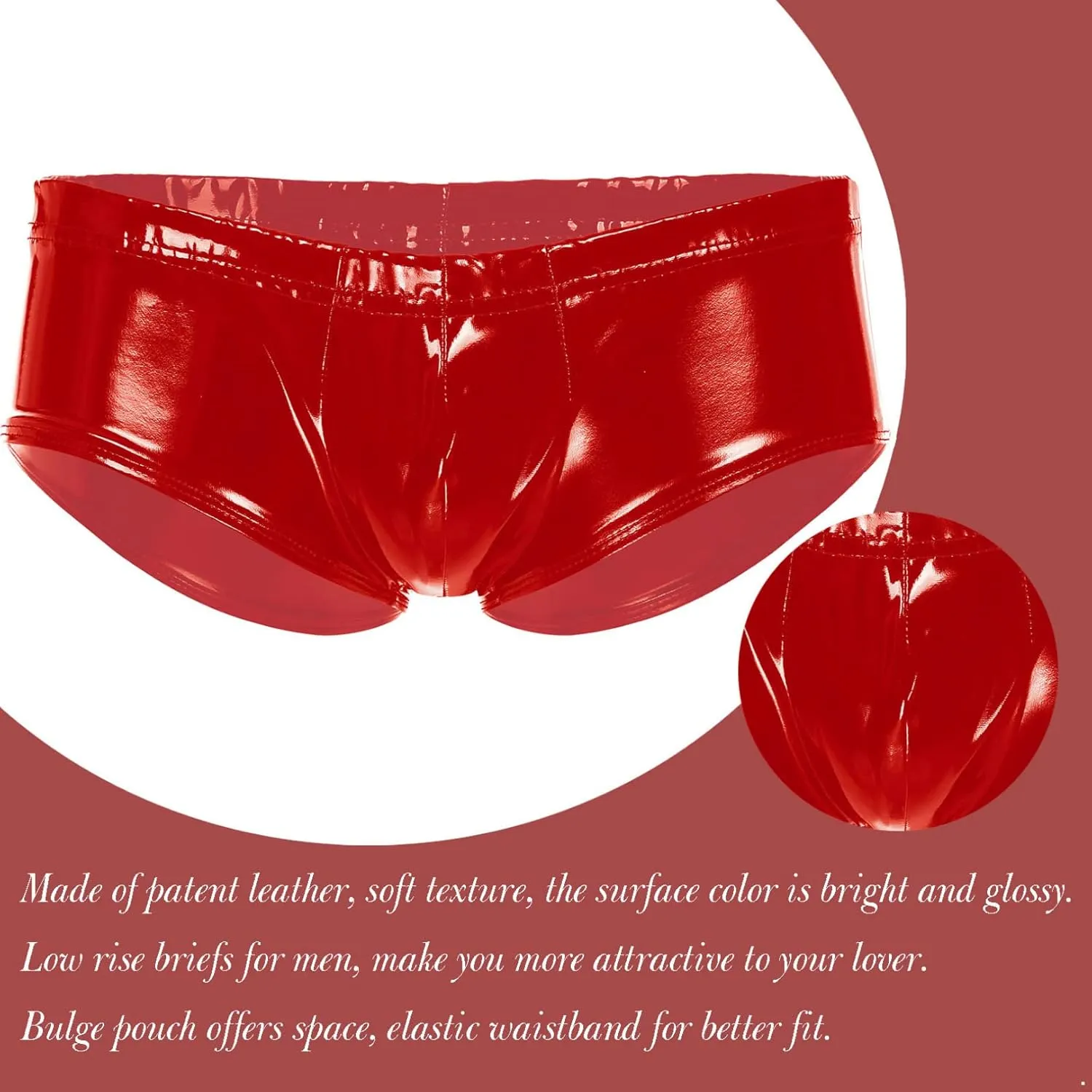 FEESHOW Men Sexy U-convex Underwear Low Waist Sexy Stage Dance PU Leather Bikini Briefs Panties
