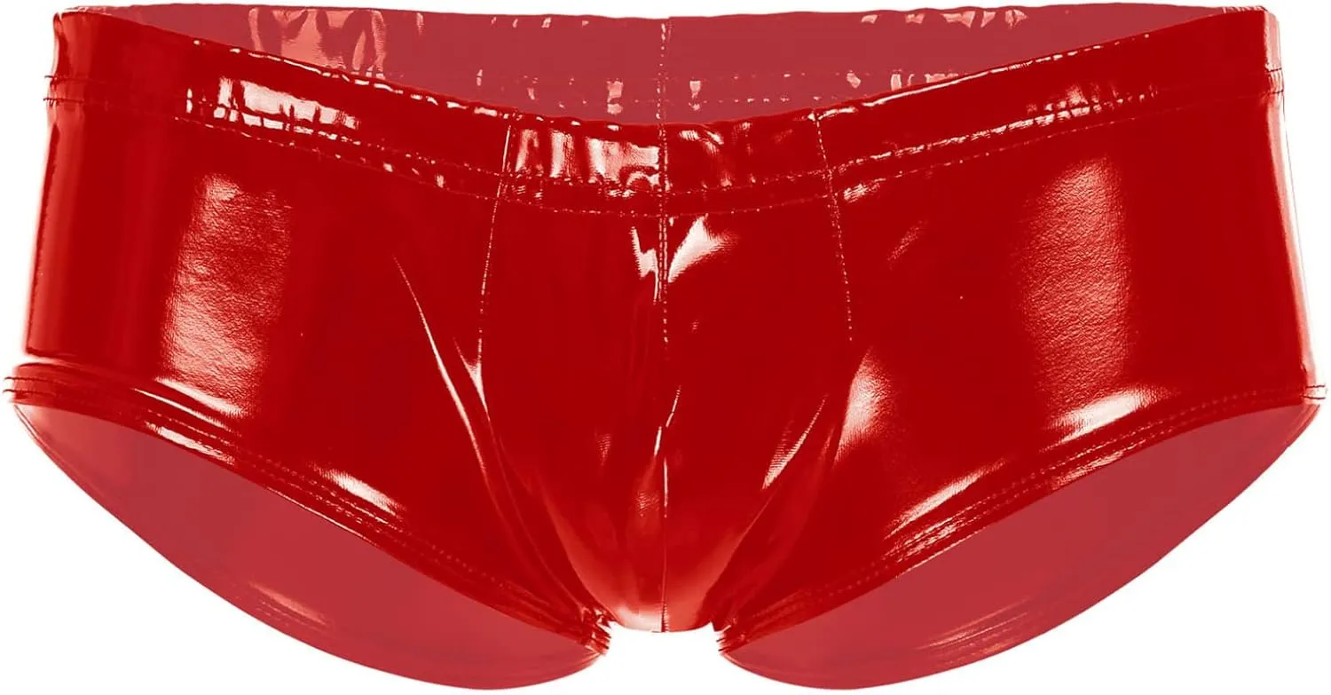 FEESHOW Men Sexy U-convex Underwear Low Waist Sexy Stage Dance PU Leather Bikini Briefs Panties