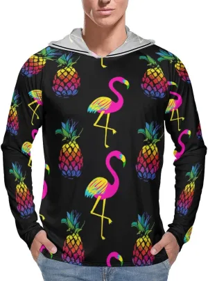 Flamingo and Pineapples Men's Quick Dry Long Sleeve Shirts UV Sun Protection Moisture Wicking T-Shirt 2XL