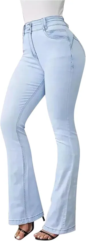 Flare Jeans for Women High Waist Stretch Bell Bottom Denim Leggings Slim Fit Straight Leg Trouser Fashion Casual Pant