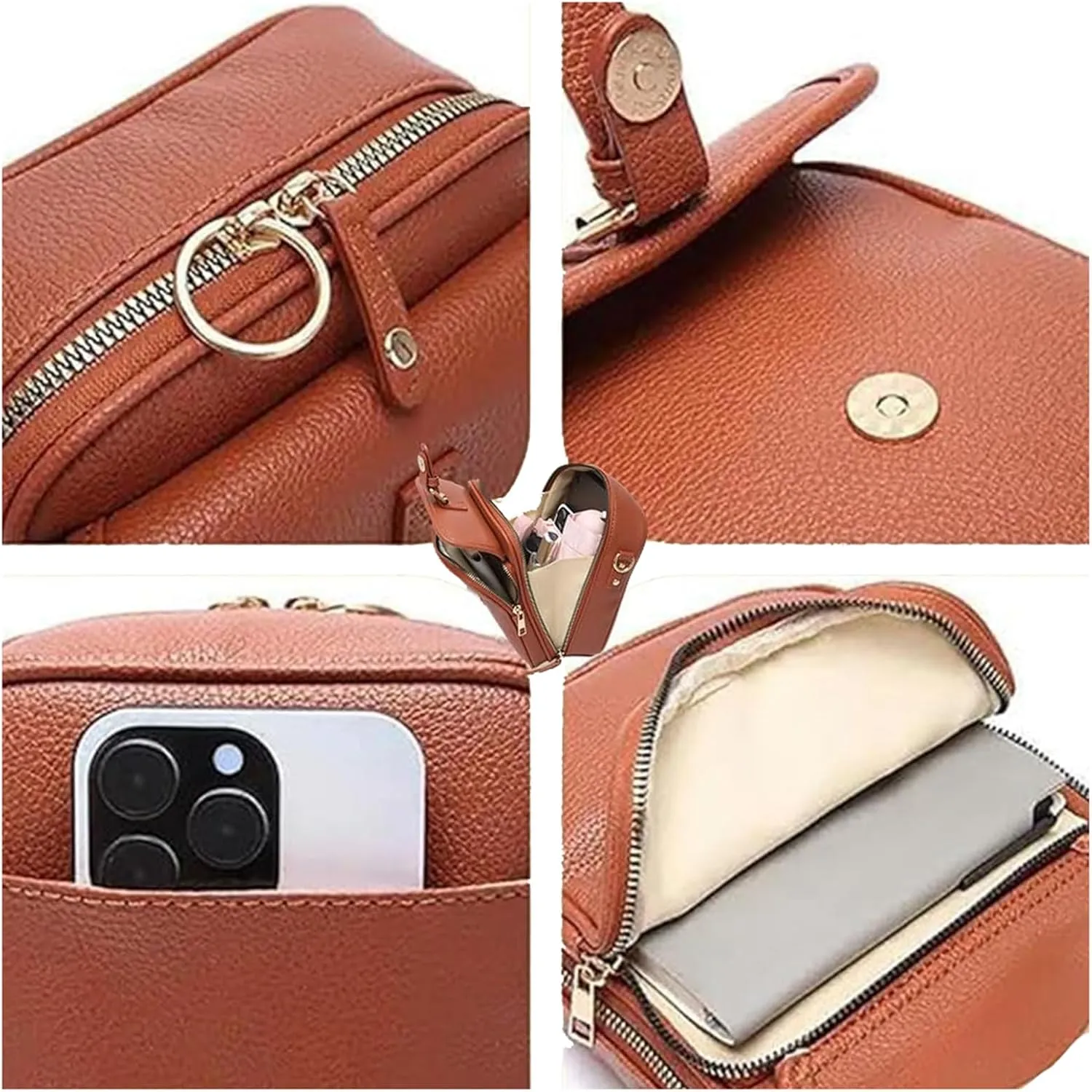 Forcipower Crossbody Leather Bag with 10 Card Slots, Zealburst Mini Messenger Shoulder Handbag, 2025 New Vintage Wallet