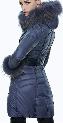Fur-Trim Paneled Puffer Coat, Blue