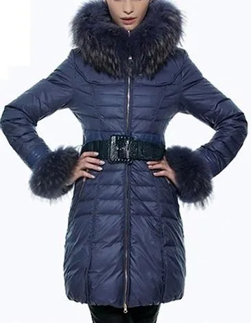 Fur-Trim Paneled Puffer Coat, Blue