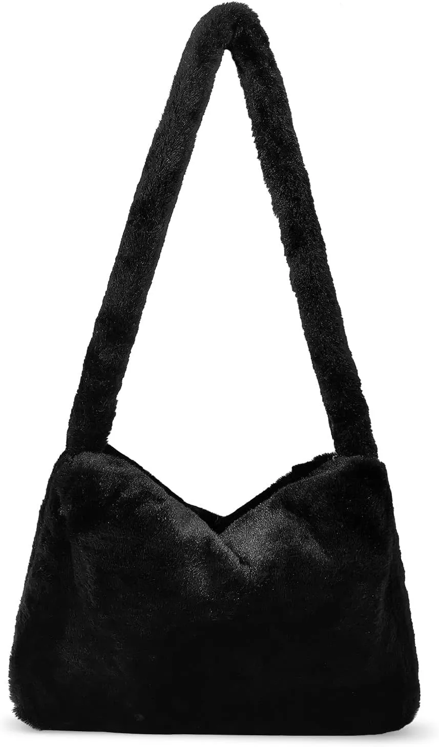 Fuzzy Tote Bag Y2K Fluffy Shoulder Bag Women Furry Purse Large Cute Plush Bag Ladies Faux Fur Bag for Autumn and Winter