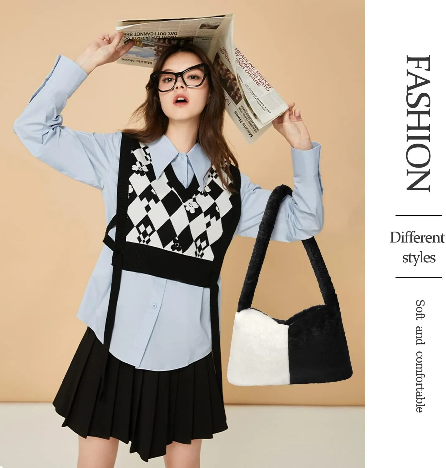 Fuzzy Tote Bag Y2K Fluffy Shoulder Bag Women Furry Purse Large Cute Plush Bag Ladies Faux Fur Bag for Autumn and Winter