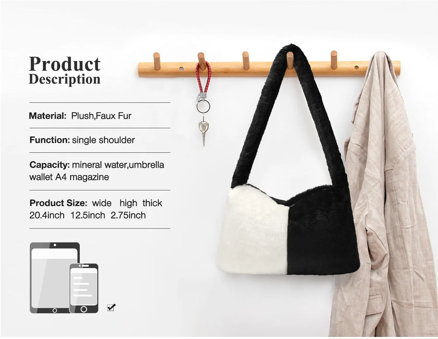 Fuzzy Tote Bag Y2K Fluffy Shoulder Bag Women Furry Purse Large Cute Plush Bag Ladies Faux Fur Bag for Autumn and Winter