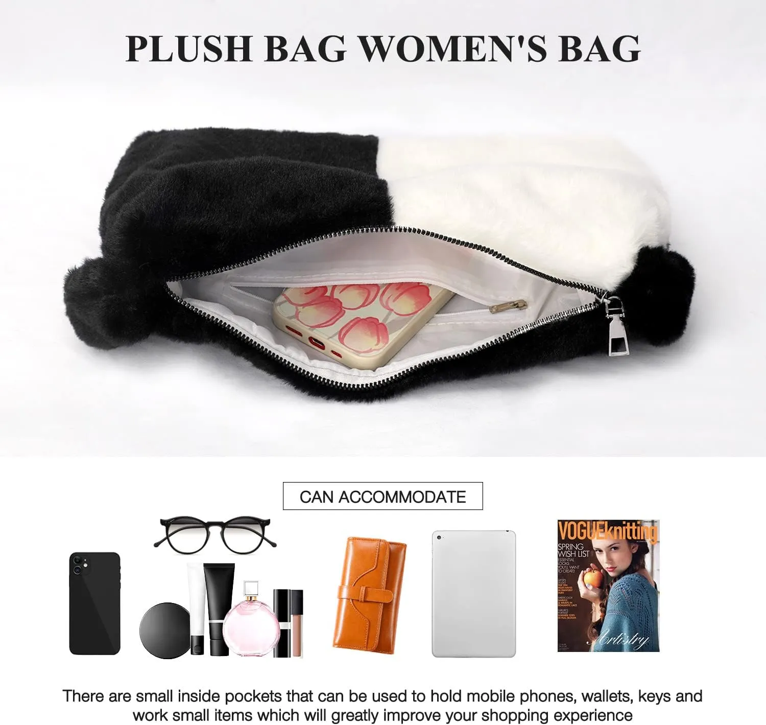 Fuzzy Tote Bag Y2K Fluffy Shoulder Bag Women Furry Purse Large Cute Plush Bag Ladies Faux Fur Bag for Autumn and Winter