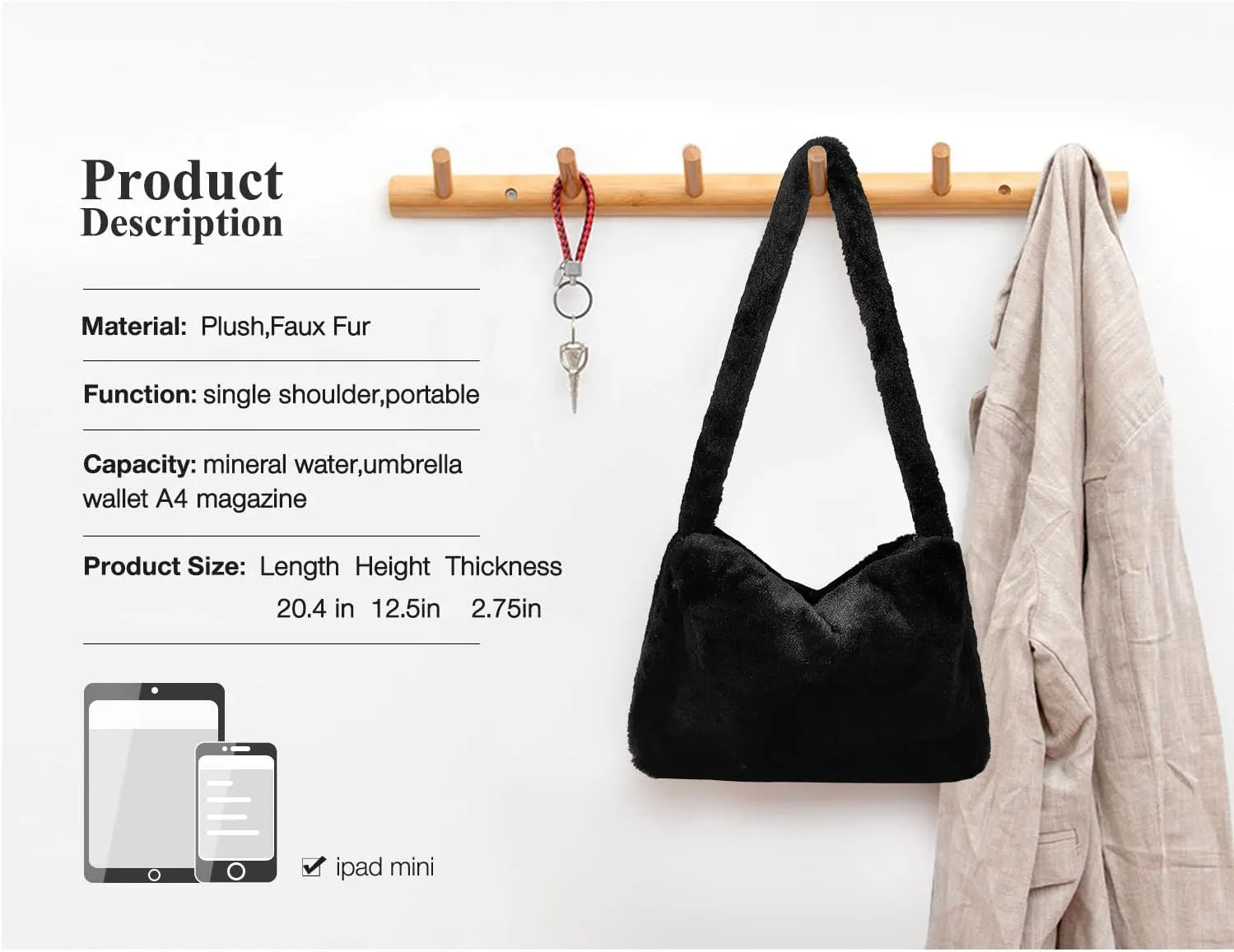 Fuzzy Tote Bag Y2K Fluffy Shoulder Bag Women Furry Purse Large Cute Plush Bag Ladies Faux Fur Bag for Autumn and Winter