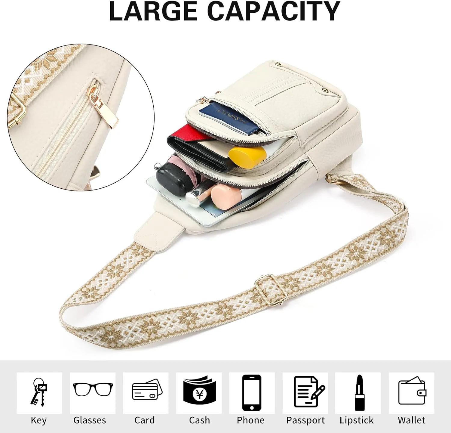 GAEKEAO Sling Bag for Women Crossbody Bags Fanny Pack Vegan Leather Chest Bag Travel Shoulder Belt Purse Backpack Gifts