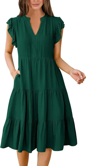 GOLDSTITCH Women's Summer Casual T Shirts Maxi Dress Flowy V Neck Tiered Beach Vacation Sundress 2025 Outfits
