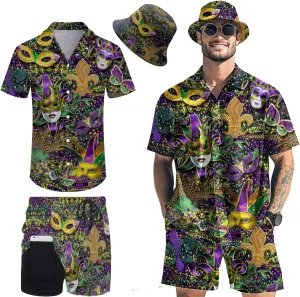 Hawaiian MenS 2 Piece Outfits Rave Duck Shirts Shorts Outfits Tropical Set with Hat