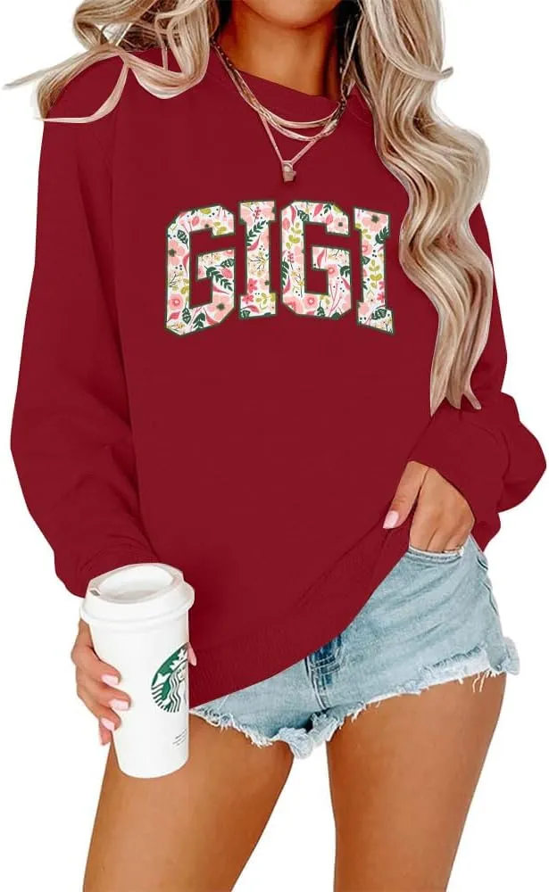 HEBBE Gigi Sweatshirts for Women Grandma Sweatshirt Gifts for Grandmother Nana Letters Print Shirt Pullover Top