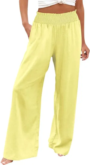 High Waisted Palazzo Pants for Women Cotton-Linen Wide Leg Loose Fit Long Lounge Pant Summer Casual Trousers