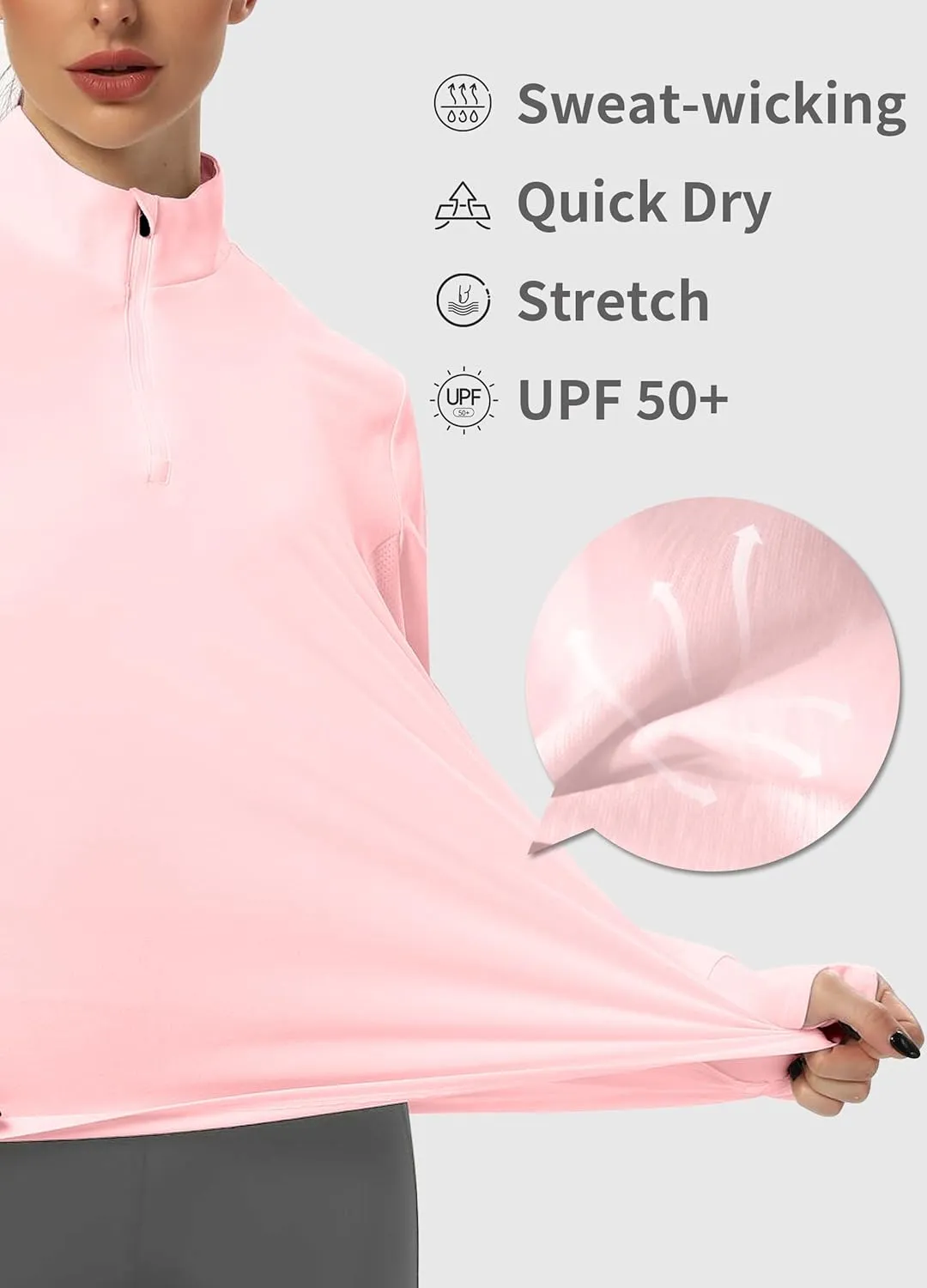 Hiverlay Women's Quick Dry Shirts Long Sleeve for Running Hiking Workout UPF50  Lightweight Pullover Top with Pocket