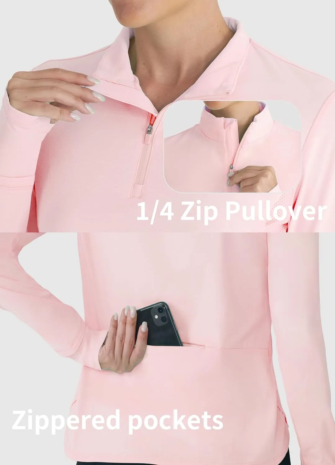 Hiverlay Women's Quick Dry Shirts Long Sleeve for Running Hiking Workout UPF50  Lightweight Pullover Top with Pocket