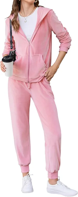 HOTOUCH Womens Casual Velour Tracksuit Set Full Zipper Hoodie Workout Pants Velvet Sweatsuit Jogging Suits XS-XXL