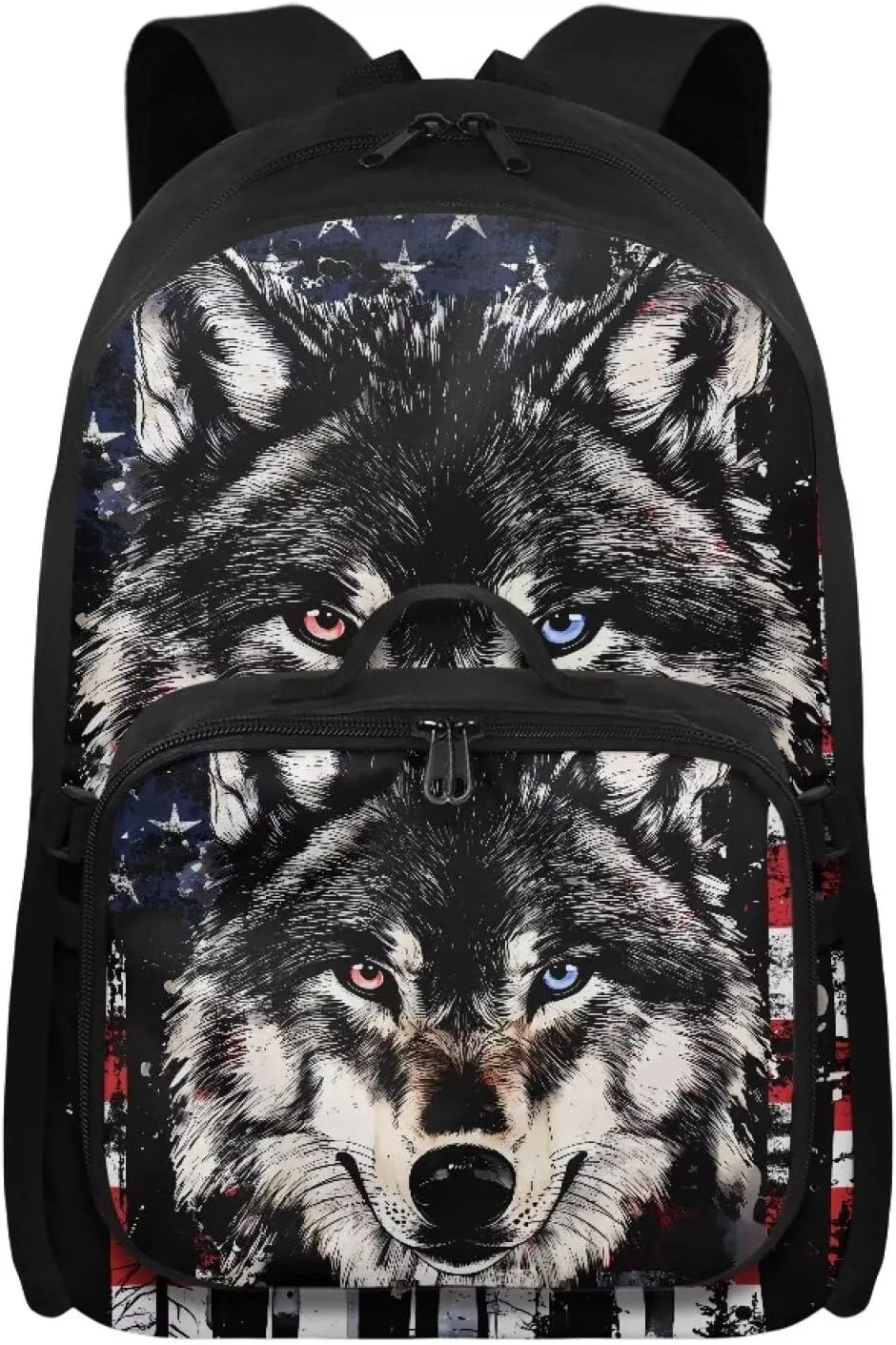HUGS IDEA American Flag Bookbag for Boys 6-8 Wolf Print Kids School Bookbag with Lunchbox Cool Preschool Backpack for Students Lightweight School Bag with Lunch Bag for Boys Daypack
