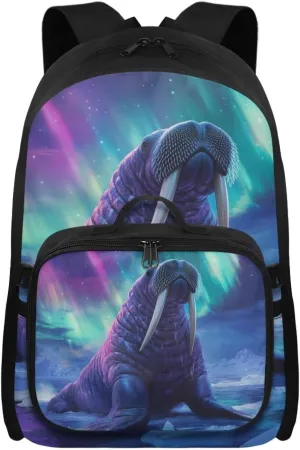 HUGS IDEA Aurora Walrus School Backpack for Boys 8-10 with Lunchbox Cool Kids Backpack for Boys Elementary School Bag Large Capacity Book Bag for Students Study Children Gifts