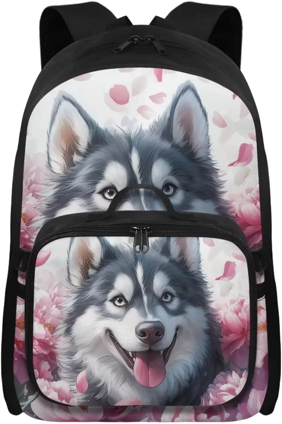HUGS IDEA Siberian Husky Backpack Meal Kit Thermal Insulated Lunch Box for School Girls 17 Inch Bookbag for Elementary Kids Lightweight School Bag for Hiking & Outdoor Picnic