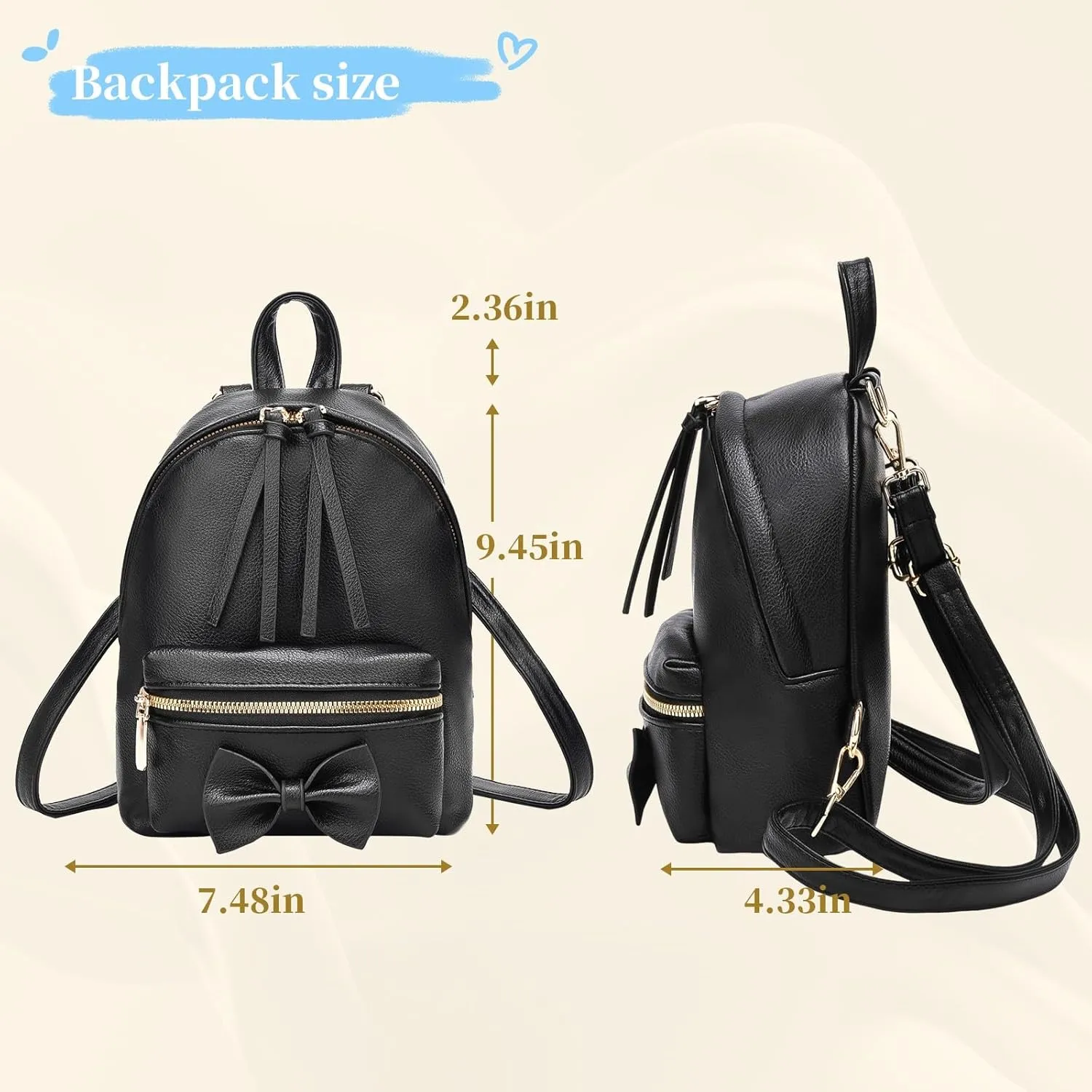 I IHAYNER Bowknot Mini Backpack Purse with Tassels Cute Small Backpack for Women Leather Little Bag Shoulder Bag for Ladies Beige