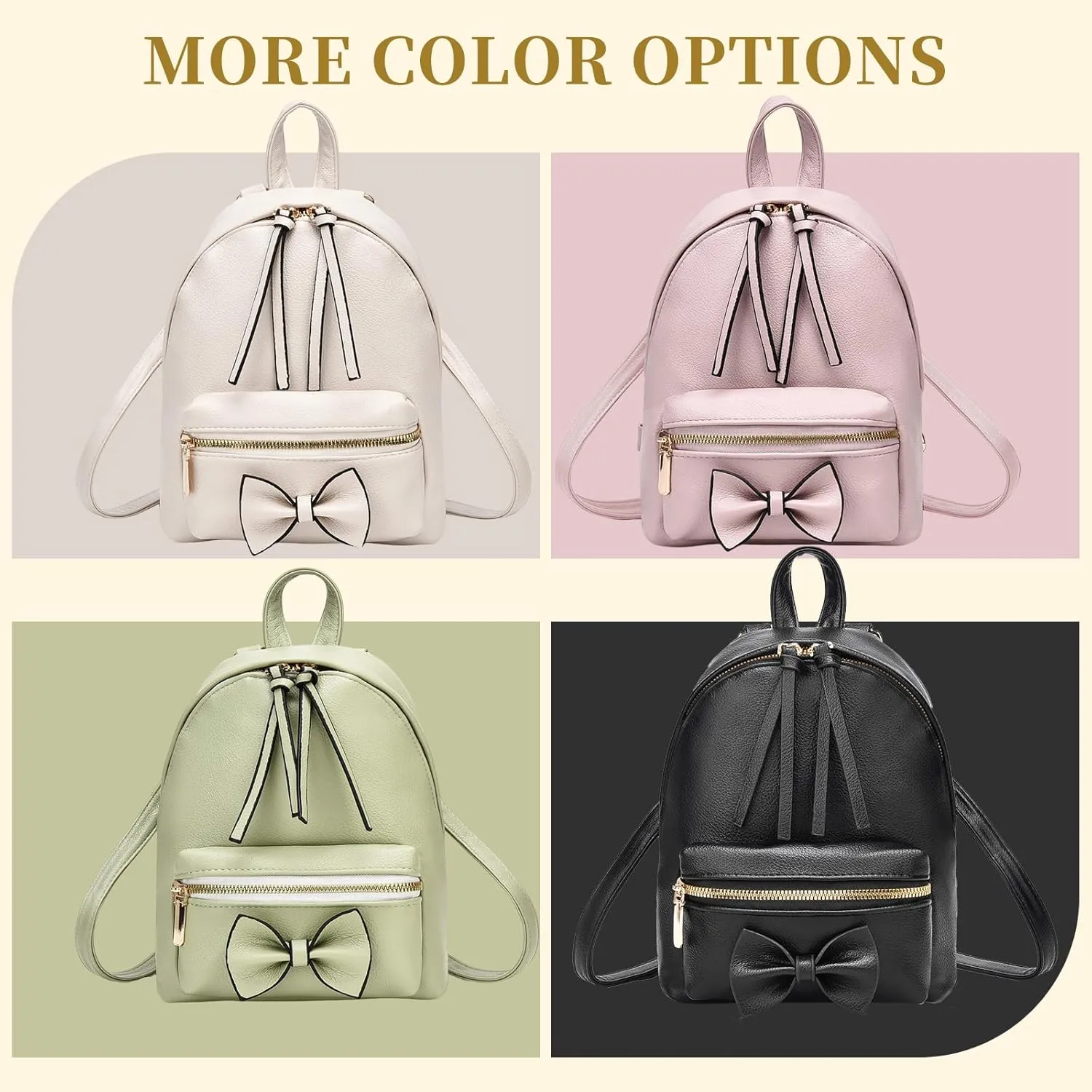 I IHAYNER Bowknot Mini Backpack Purse with Tassels Cute Small Backpack for Women Leather Little Bag Shoulder Bag for Ladies Beige