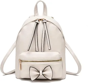 I IHAYNER Bowknot Mini Backpack Purse with Tassels Cute Small Backpack for Women Leather Little Bag Shoulder Bag for Ladies Beige