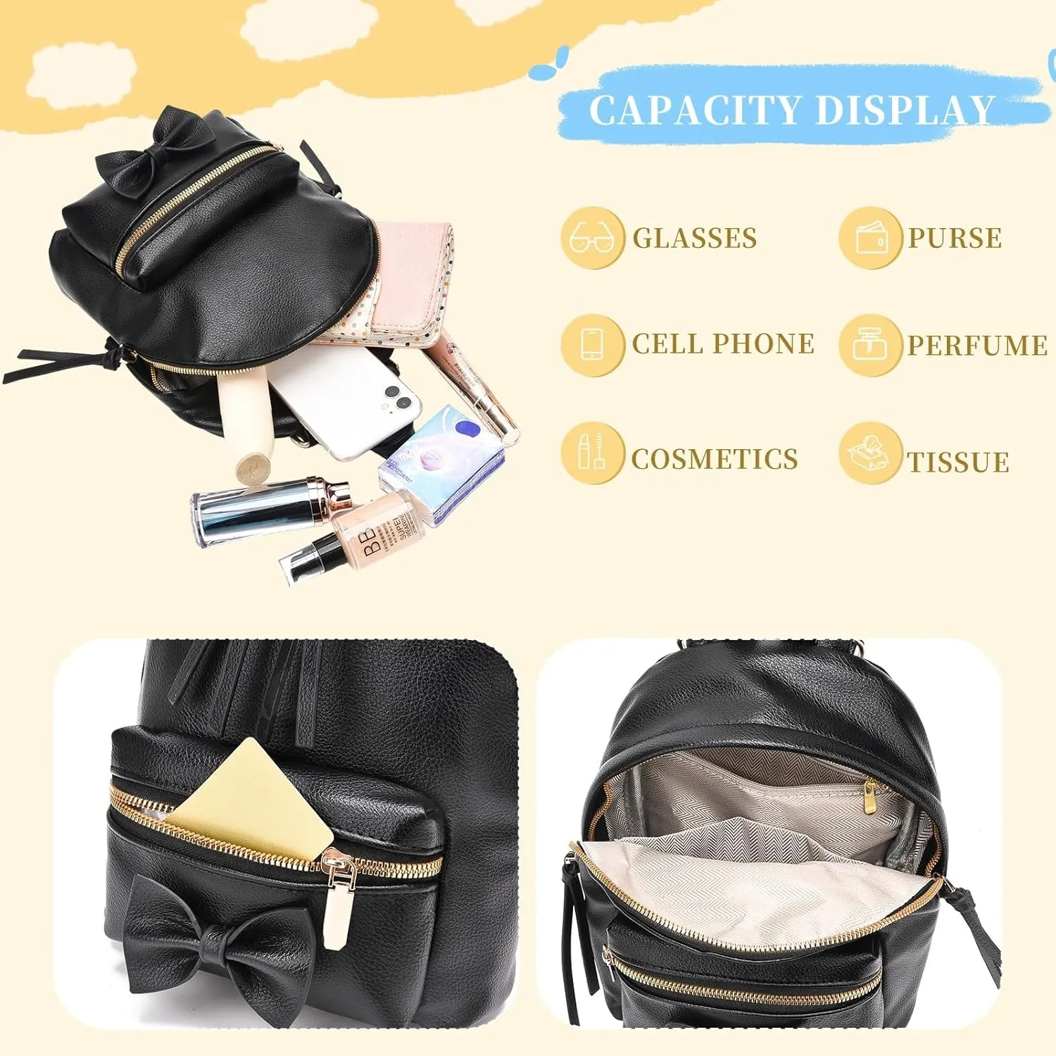 I IHAYNER Bowknot Mini Backpack Purse with Tassels Cute Small Backpack for Women Leather Little Bag Shoulder Bag for Ladies Light Green