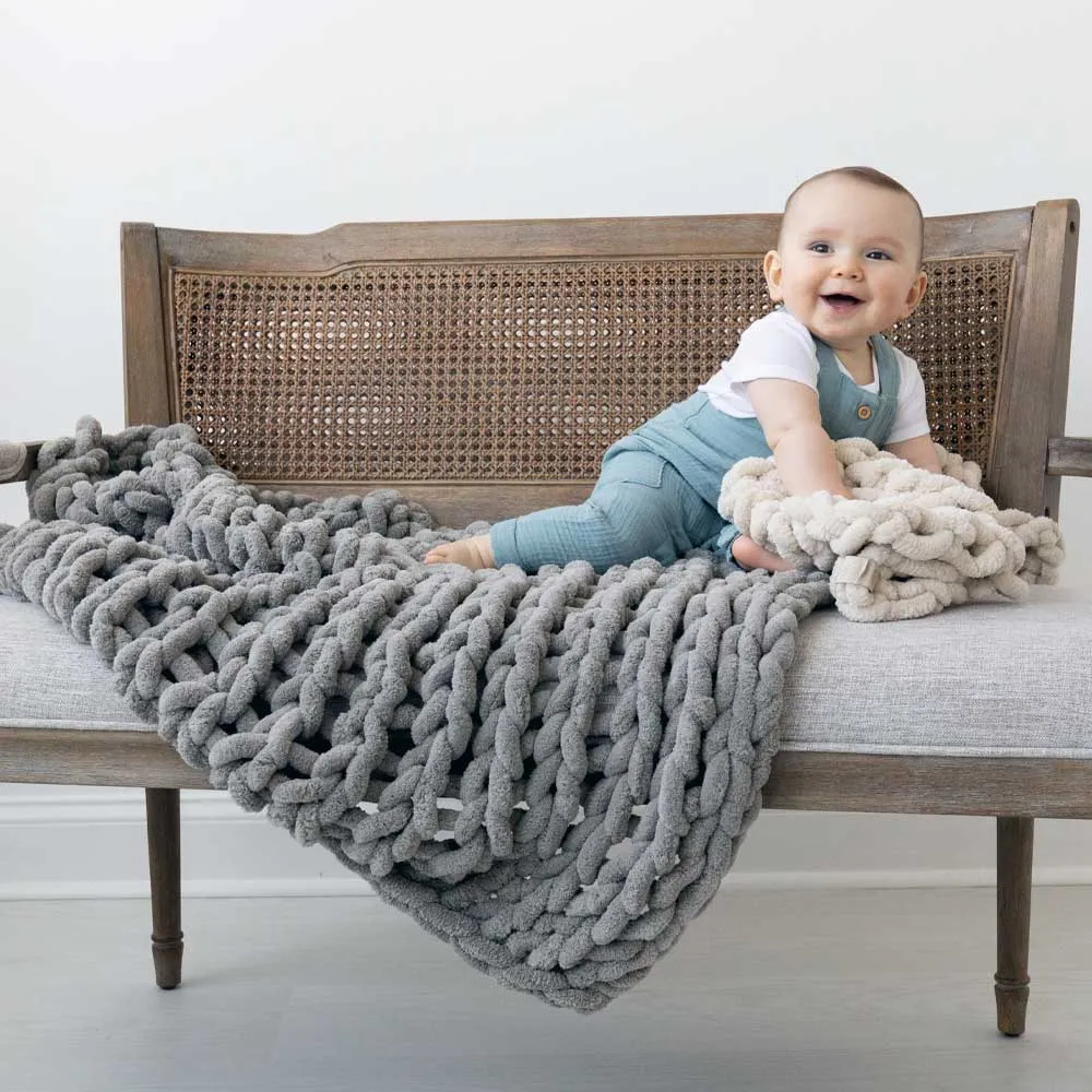 INFINITE CHUNKY KNIT BLANKET | MINKY | CUDDLE - SAND