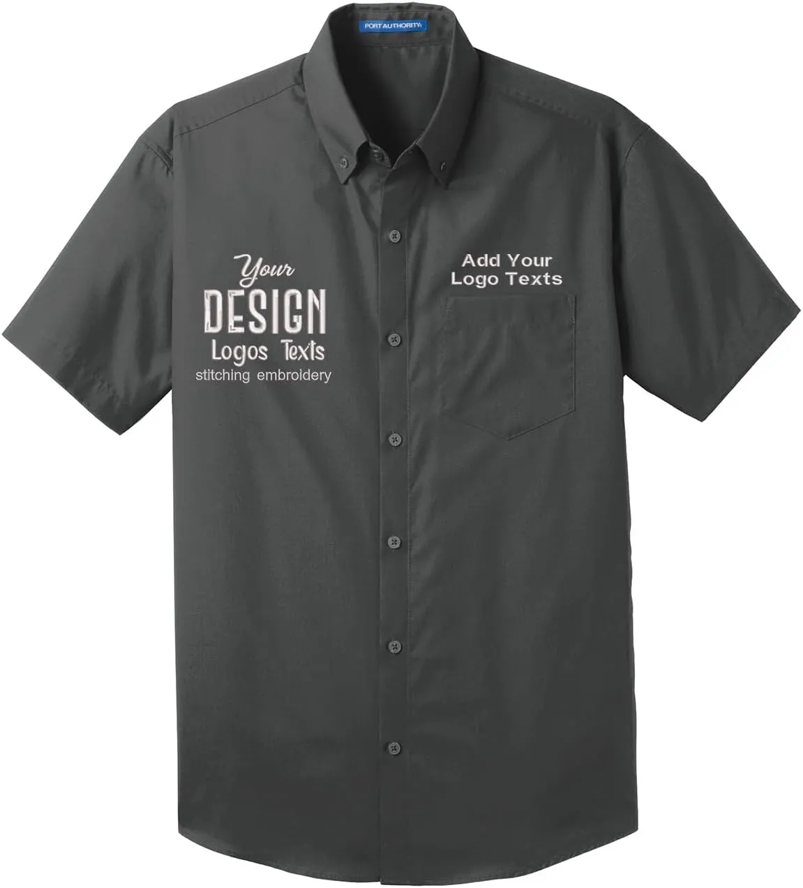 INK STITCH Men W101 Custom Embroidery Logo Texts Care Free Poplin Short Sleeve Shirts