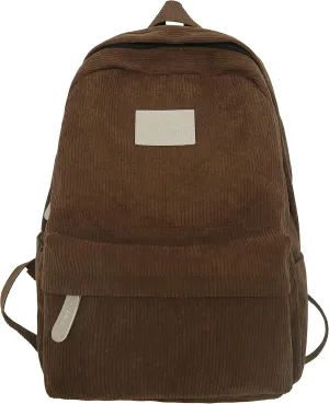 JHTPSLR Light Academia Aesthetic Backpack Corduroy Backpack Preppy Backpack Solid Backpack Corduroy Laptop Backpack Daypack (Brown)