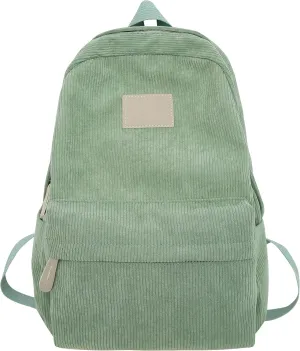 JHTPSLR Light Academia Aesthetic Backpack Corduroy Backpack Preppy Backpack Solid Backpack Corduroy Laptop Backpack Daypack (Sage Green)