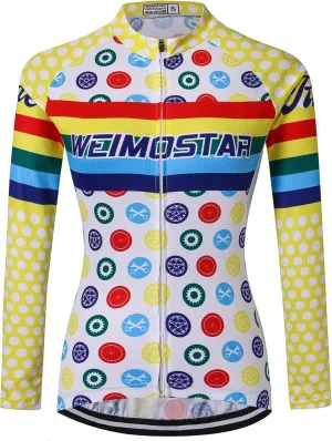 JPOJPO Cycling Jersey Women's Long Sleeve Bike Shirts Bicycle Jacket with 3-Pockets Quick Dry Tops