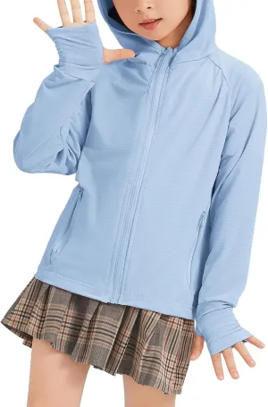 Kids Zip-Up Hoodie Girls Boys UPF50  Sun Protection Shirts Hiking Running Athletic Shirt with Thumb Holes