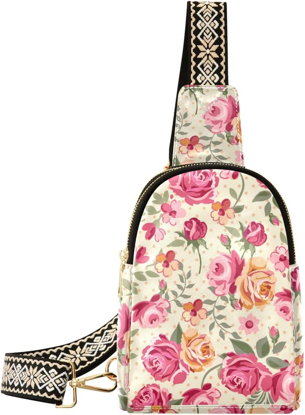 Kigai Small Sling Bag for Women Leather Fanny Pack Crossbody Waist Bag with Adjustable Strap Chest Bag for Travel, Beautiful Flower