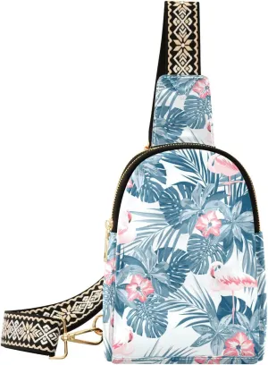 Kigai Small Sling Bag for Women Leather Fanny Pack Crossbody Waist Bag with Adjustable Strap Chest Bag for Travel, Flamingo