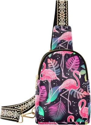 Kigai Small Sling Bag for Women Leather Fanny Pack Crossbody Waist Bag with Adjustable Strap Chest Bag for Travel, Flamingo