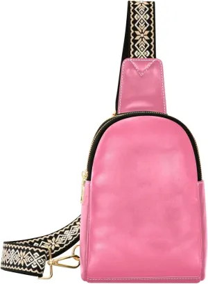 Kigai Small Sling Bag for Women Leather Fanny Pack Crossbody Waist Bag with Adjustable Strap Chest Bag for Travel, Pink Solid