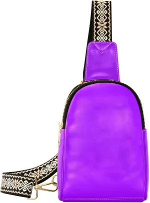 Kigai Small Sling Bag for Women Leather Fanny Pack Crossbody Waist Bag with Adjustable Strap Chest Bag for Travel, Purple Solid