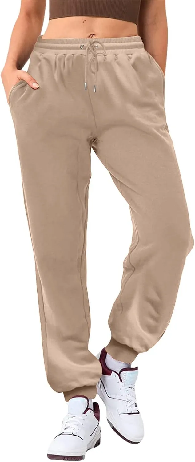 Ladies Solid Color Drawstring Elastic Waist Casual Loose Foot Fleece Sweatpants Pant Suits for Women Plaid Pants Casual