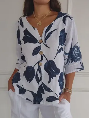 Last Day Sale 50%Printed V-neck Tunic Top