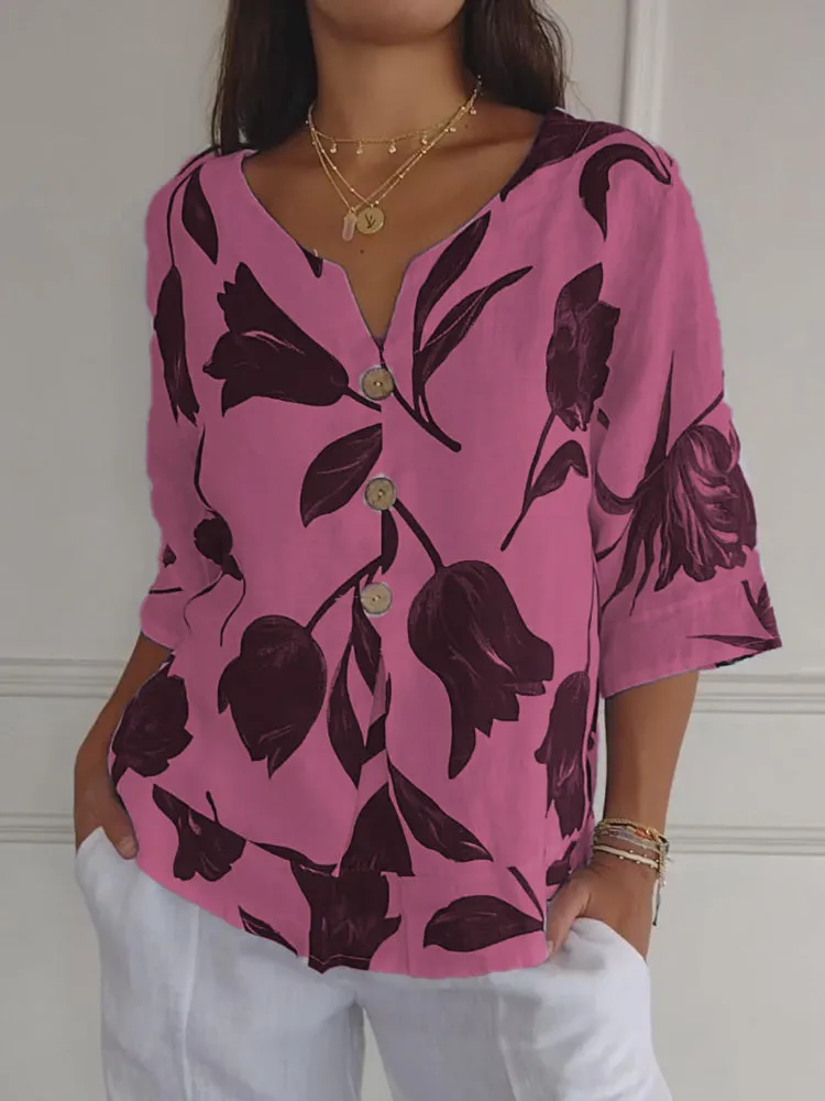 Last Day Sale 50%Printed V-neck Tunic Top