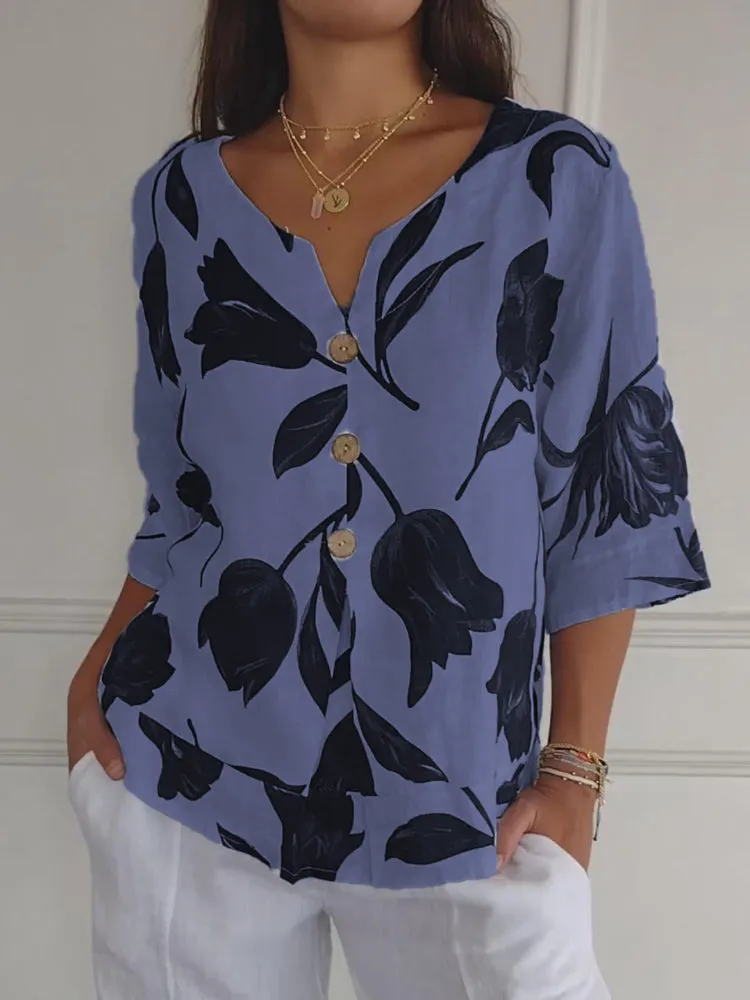 Last Day Sale 50%Printed V-neck Tunic Top