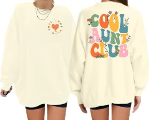 LAZYCHILD Women Auntie Sweatshirt: Oversized Cool Aunt Club Shirt Gigi Shirts Long Sleeves Pullover Aunt Gifts Tops