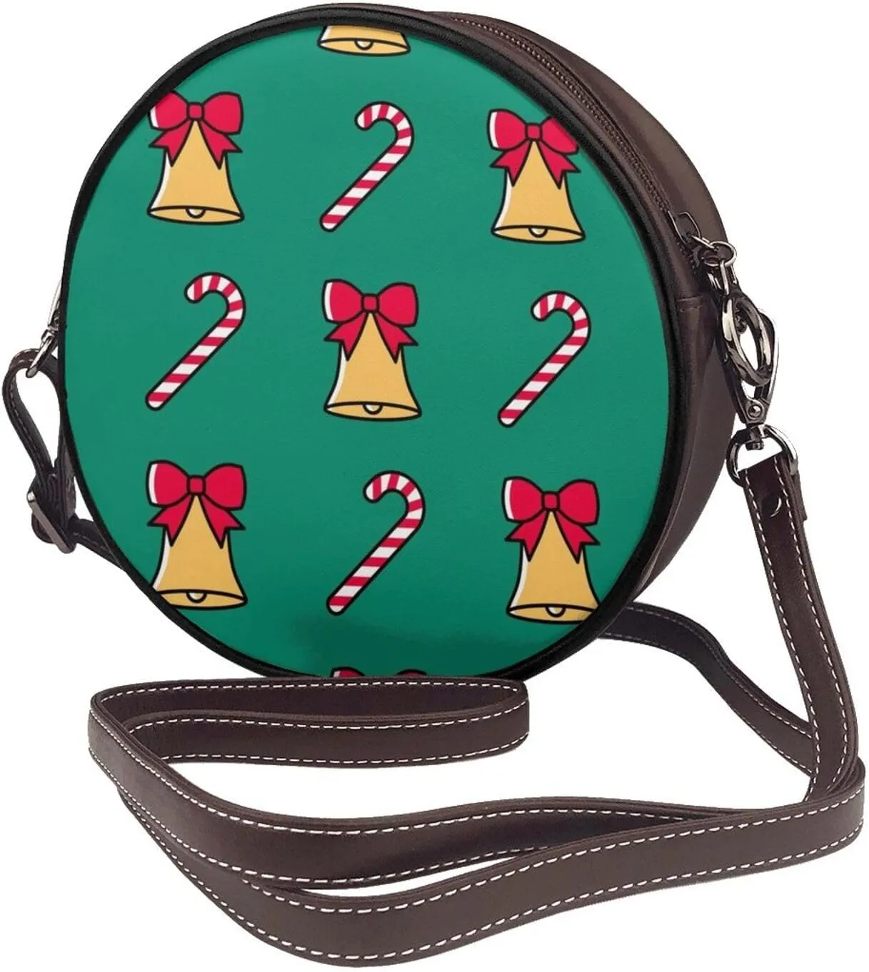 Leather Crossbody Bags for Women, Circle Purse Shoulder Bag, Fashion Round Handbag for Travel, Adjustable Strap