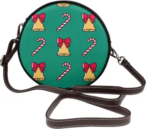 Leather Crossbody Bags for Women, Circle Purse Shoulder Bag, Fashion Round Handbag for Travel, Adjustable Strap