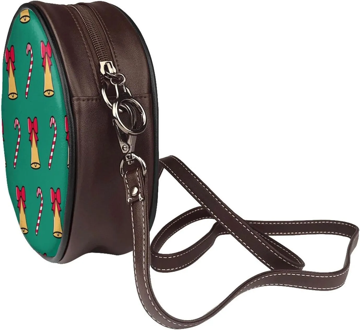 Leather Crossbody Bags for Women, Circle Purse Shoulder Bag, Fashion Round Handbag for Travel, Adjustable Strap