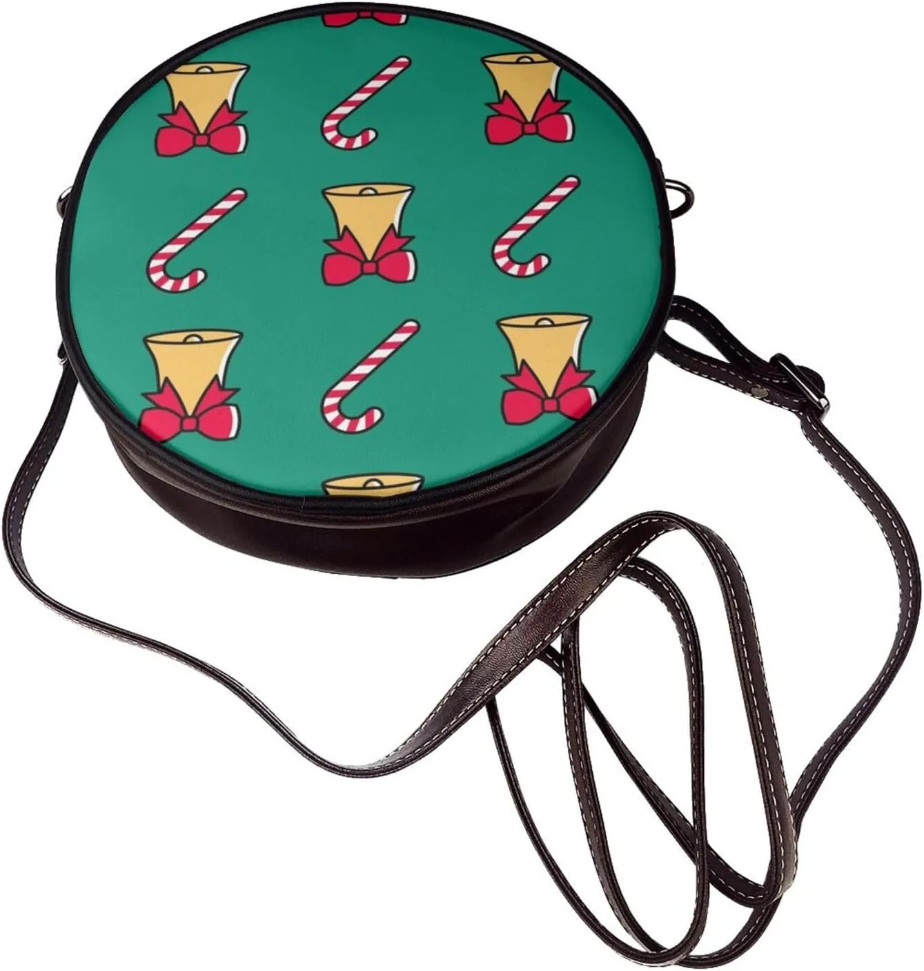 Leather Crossbody Bags for Women, Circle Purse Shoulder Bag, Fashion Round Handbag for Travel, Adjustable Strap