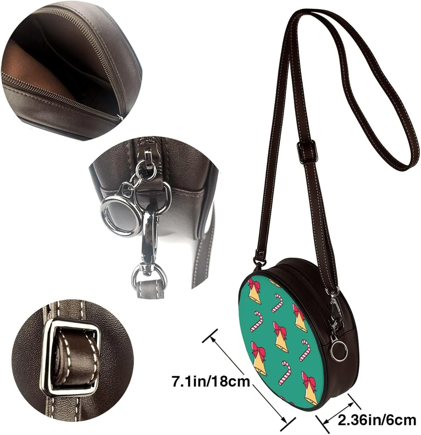 Leather Crossbody Bags for Women, Circle Purse Shoulder Bag, Fashion Round Handbag for Travel, Adjustable Strap