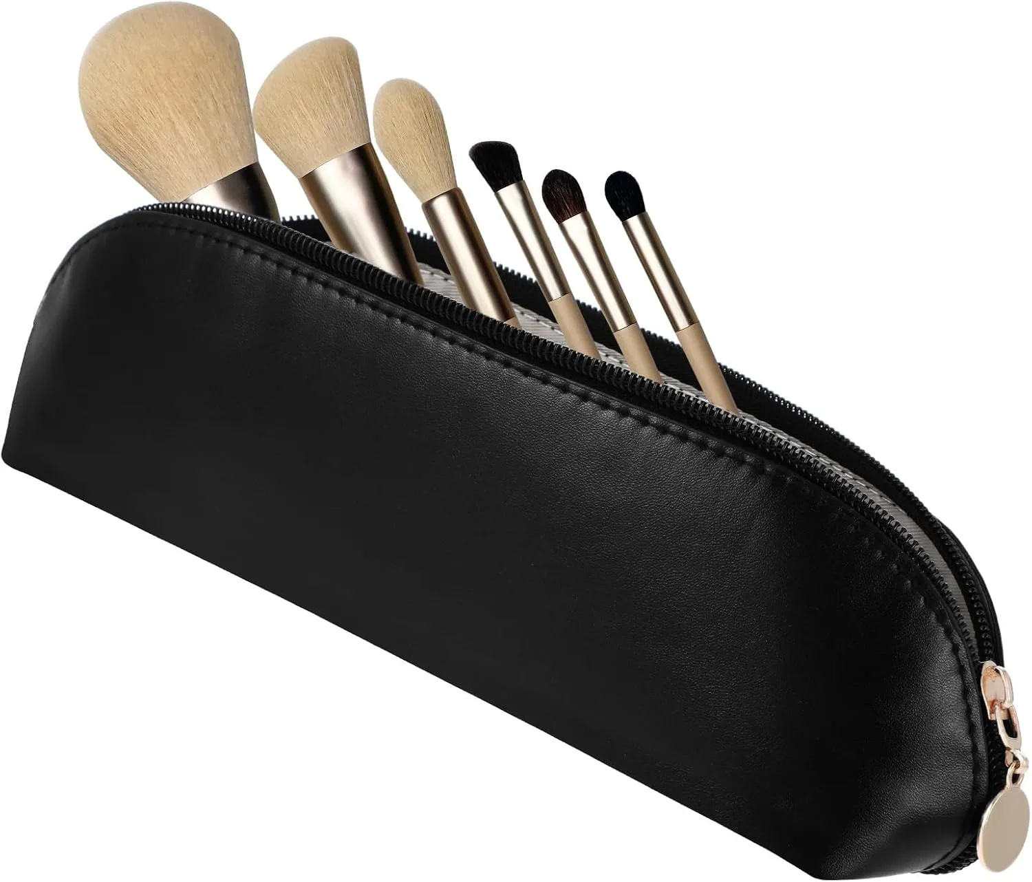 Leather Makeup Brush Case Pouch with Zipper, Portable Travel Makeup Brush Holders, Make up Brush Bag for Women Outdoor Travel Holder(Black)