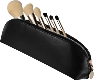 Leather Makeup Brush Case Pouch with Zipper, Portable Travel Makeup Brush Holders, Make up Brush Bag for Women Outdoor Travel Holder(Black)